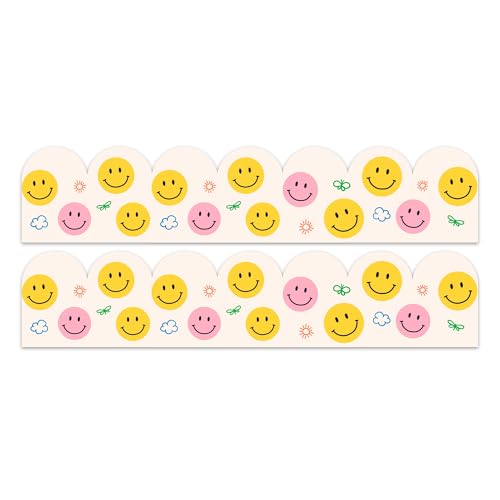 Mobiusea Creation Pinnwand-Bordüre mit Smiley-Gesicht, 15,7 m, 7,6 cm, für Pinnwand, Smiley-Gesichtsdekoration, Zierleiste für Klassenzimmer, Büro, Partys und Korktafeln von Mobiusea Creation