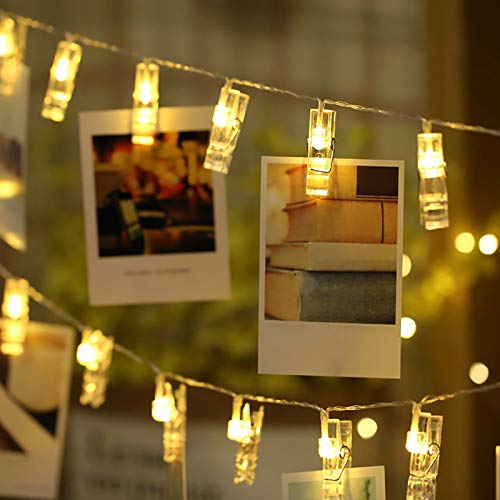 Mobxpar LED Fotoclips Lichterkette, 3M 20LED Lichterkette innen mit Klammern für Fotos für Hängebilder, Fotolichterketten Wand Batteriebetriebene für Wohnzimmer, Weihnachten, Hochzeiten, DIY von Mobxpar