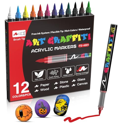 Mockredn Kreativmarker Acrylfarbe Stifte, Pinselspitze, keine Ausblutung, wasserbasierte Tinte, Malmarker, geeignet für die meisten Oberflächen, für Schule und Lernmaterialien. Mockredn Kreativmarker Acrylfarbe Stifte, Pinselspitze, keine Ausblutung, wasserbasierte Tinte, Malmarker, geeignet für die meisten Oberflächen, für Schule und Lernmaterialien. von Mockredn