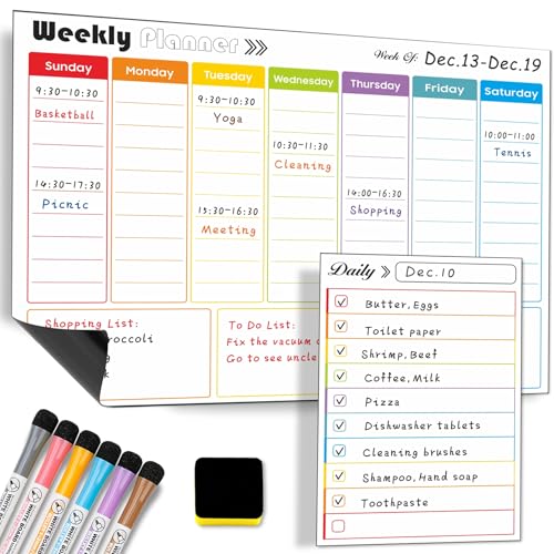 Magnetischer, trocken abwischbarer Kalender, Whiteboard für Kühlschrank, A3, Monats-, Wochen- und A5-Tagesplaner, trocken abwischbar, wiederverwendbar, Kühlschrankplaner mit 6 Markern und Radiergummi Magnetischer, trocken abwischbarer Kalender, Whiteboard für Kühlschrank, A3, Monats-, Wochen- und A5-Tagesplaner, trocken abwischbar, wiederverwendbar, Kühlschrankplaner mit 6 Markern und Radiergummi von Moco Moment