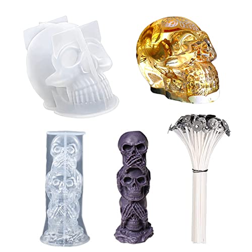 2 Stück Epoxidharz Kerzenform, 3D Totenkopf Silikonform mit 20 Stück Kerzendocht, Halloween Schädel Silikon Epoxy Gießform für Kerzenherstellung für Halloween Dekoration, Party, Heimtextilien 2 Stück Epoxidharz Kerzenform, 3D Totenkopf Silikonform mit 20 Stück Kerzendocht, Halloween Schädel Silikon Epoxy Gießform für Kerzenherstellung für Halloween Dekoration, Party, Heimtextilien von Mocoli