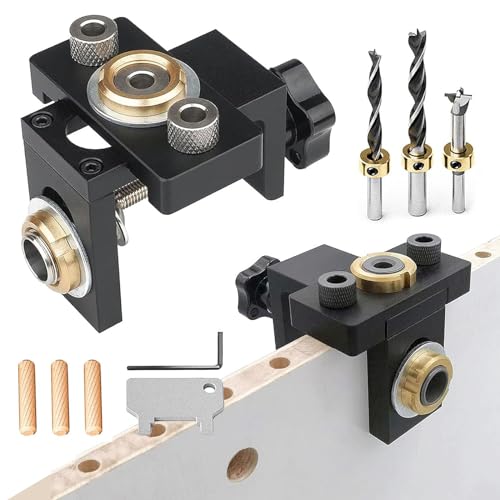 Doweling Jig Kit 3-in-1 Pocket Hole Jig Kit 8/15mm Bohrschablone dübelbohrlehre für die Holzbearbeitung Taschenloch Jig Kit Werkzeug mit Positionierungsclip Einstellbare Bohrführung Puncher Locator von Mocoli