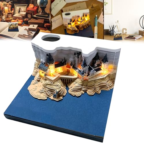 3D Notizblock, 3D Haftnotizen mit Licht, kreatives 3D Magic Castle, Haftnotizen Papierskulptur Bastel DIY Geschenk, Memo Pad Desktop Ornament, 9x9x5cm, 150 Blätter von Mocoli