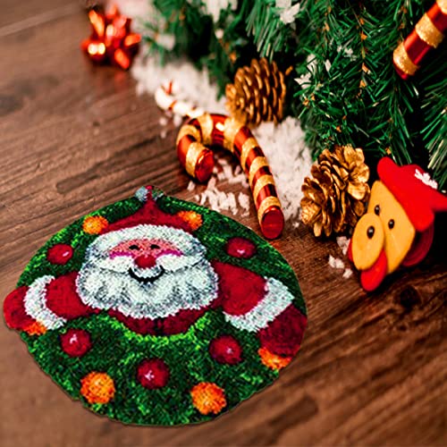 Mocoli Knüpfteppich zum Selber Knüpfen, DIY Knüpfsets Kreuzstich Teppich Set mit Werkzeug Latch Hook Kit (Weihnachtsmann, Durchmesser 50cm) von Mocoli