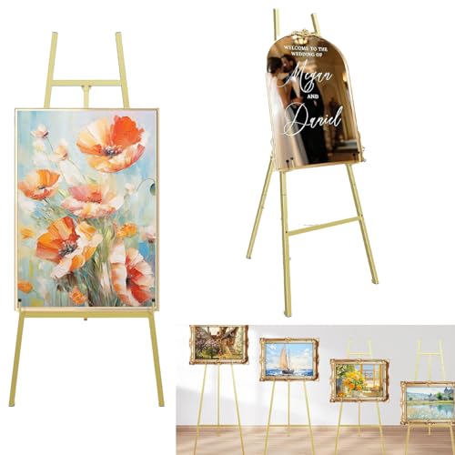 Staffelei Hochzeit, 110cm Metall Staffelei für Schilder Gold staffeleien Groß Willkommensschild Hochzeit Wedding Decoration für Hochzeit Willkommensbrett Poster Bild Foto Verstellbare Höhe von Mocoli