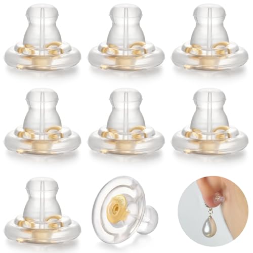 Moconar Goldene sichere Ohrring-Verschlüsse für Ohrstecker, hypoallergener Silikon-Ersatz, keine Irritationen (8 Stück) von Moconar