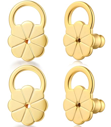 Moconar Ohrring-Verschlüsse für hängende Ohren, Blumen-Blullet-Ohrringheber für schwere Ohrringe, große Ohrring-Verschlüsse für Ohrstecker, sichere Ohrring-Verschlüsse für Ohrläppchen (Weißgold, 4 von Moconar