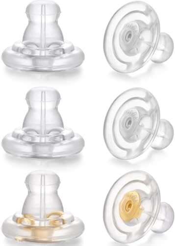Moconar Silikon-Ohrring-Verschlüsse, 8 K Gold, Silikon-Ohrring-Verschlüsse, verschließbare Ohrring-Verschlüsse für Ohrstecker/hängende schwere Ohrringe, hypoallergen, weiche, transparente von Moconar