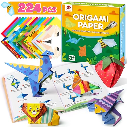 Mocoosy Origami-Papier-Set für Kinder, 224 Blatt doppelseitiges Origami-Papier mit Video-Tutorials und Anleitungsbuch, Origami mit 72 Mustern, Kunst Bastelset für Kinder Geschenk für Mädchen Jungen von Mocoosy