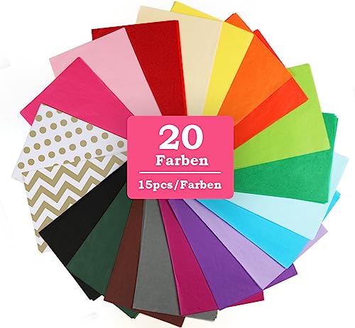 300 Blatt Transparentpapier Bunt, 20 Farben Seidenpapier Tissue Paper A4 Glanzpapier zum Basteln Bastelpapier für Geburtstag Hochzeit Weihnachten Dekoration Verpackung (297x21cm) von Mocraft