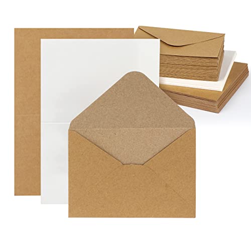 Mocraft 30 Set Vintage Kraftpapier Briefumschläge Blanko Falt-Karten mit Umschläge & Weiß Einlege-Blätter Recycling-Doppelkarten Briefumschläge für Grüße Einladung, Natur-Braun von Mocraft