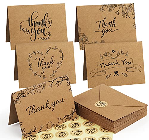 Mocraft 40 Stück Dankeskarten mit Umschläge Thank You Cards mit Aufklebe Vintage Kraftpapier Klappkarten für Hochzeit Geburtstag DIY von Mocraft