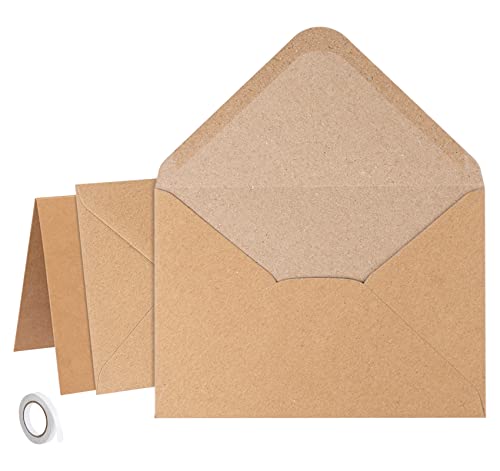 Mocraft 60 Braun Briefumschläge Nassklebung Klappkarten Blanko mit Umschläge Ohne Fenster Karte Umschlag für Einladungskarten Weihnachts Grußkarten Dankeskarten von Mocraft
