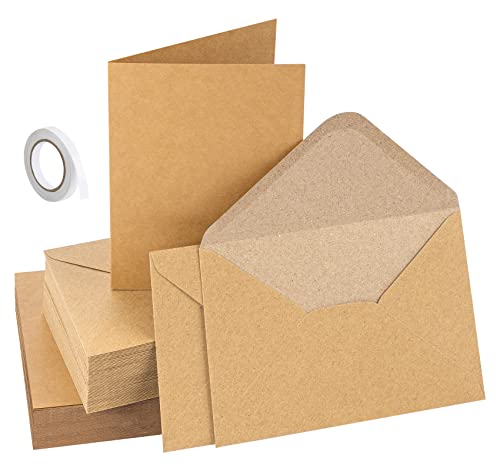 Mocraft 60 Kraftpapier Umschläge 150 g/m² Briefumschläge mit karten, Briefhülle Nassklebung mit Klappkarten für Geburtstagskarten Einladung Grußkarten Dankeskarten(10,7 * 15,2cm) von Mocraft