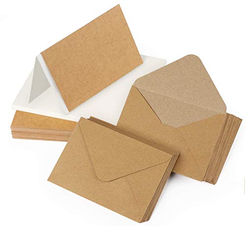 Mocraft 60 Stk. Klappkarten Blanko mit Umschlag 107 x 152 mm Briefumschläge ohne Fenster mit 120 Doppelkarten Kraftpapier für Grüße Hochzeit Einladung - Natur Braun von Mocraft