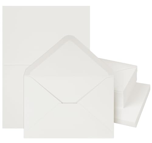 Mocraft C6 Briefumschläge Blanko Falt-Karten Set, Klappkarten Blanko mit Umschlag, DIN A6 Klapp-Karten zum Gestalten für Hochzeit Geschenk Grußkarten Einladung (Creme weiß, C6) von Mocraft