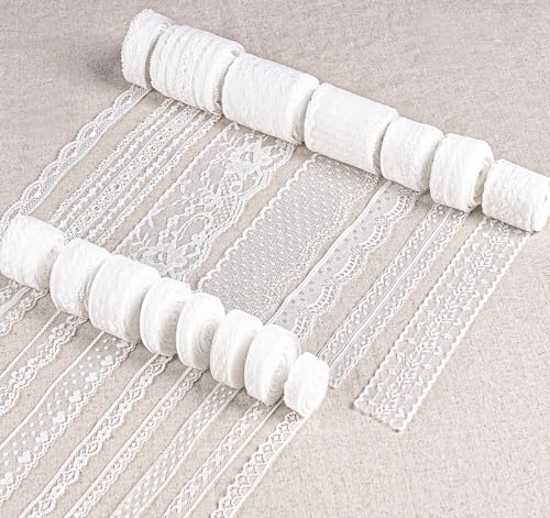 Mocraft Spitzenband, 75M Weisse Spitze Dekoband Hochzeit 15 Rolls zum Nähen für Tischdeko Basteln Geschenkband Mocraft Spitzenband, 75M Weisse Spitze Dekoband Hochzeit 15 Rolls zum Nähen für Tischdeko Basteln Geschenkband von Mocraft