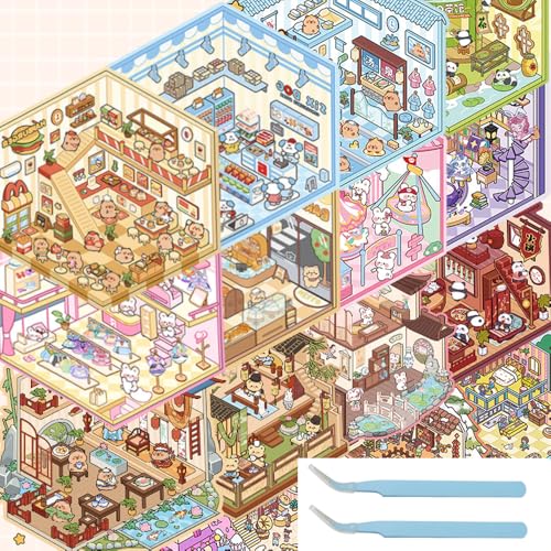 Mocrop 20 Sätze 3D Sticker Scene Kinder Diy House Stickers, Restaurants, Supermärkte, Bibliothek, Partys 3d Sticker Set, Mit 2 Pinzetten, Kreative Handwerke, Geschenke Für Kinder von Mocrop