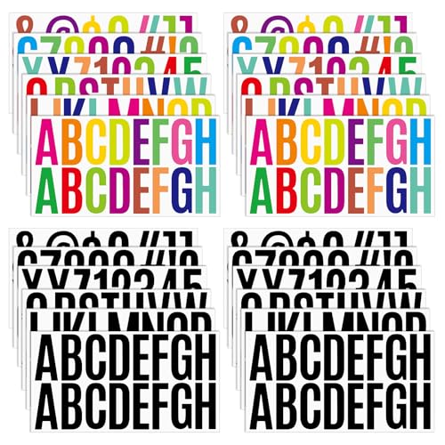 Mocrop 24 Blatt Große Buchstaben und Zahlen Aufkleber, Klebebuchstaben Number Stickers Zahlen Sticker Buchstaben Zum Aufkleben für Scrapbooking Kartenherstellung Kunsthandwerk (Bunt und Schwarz) von Mocrop