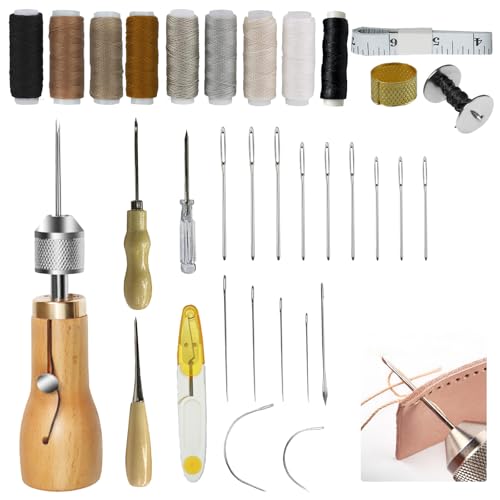 Mocrop 34 Stück Leder Nähen Set Leder Nähset Nähset mit Nähnadeln Nähgarn für Reparaturen DIY Lederhandwerk Leder Nähwerkzeug mit 16Pcs Nadel für Reparaturen, Handnähen, DIY-Lederhandwerk Mocrop 34 Stück Leder Nähen Set Leder Nähset Nähset mit Nähnadeln Nähgarn für Reparaturen DIY Lederhandwerk Leder Nähwerkzeug mit 16Pcs Nadel für Reparaturen, Handnähen, DIY-Lederhandwerk von Mocrop