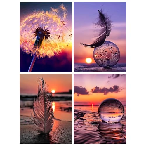 Mocrop 4 Stück 5D Diamond Painting Suite Dämmerung und Sonnenuntergang DIY Diamond Painting Erwachsene Bastelset Kinder Full Kits für Wohnzimmer und Schlafzimmer Wanddeko (30x40cm) von Mocrop