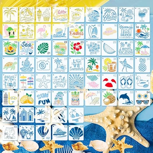 Mocrop 64 Stücke Stencil Schablonen Malen 7.6×7.6cm Sommerstrand Malschablonen Wiederverwendbar Scrapbook Schablonen Geeignet Für Bullet Journal,Wandgestaltung Schablone Mocrop 64 Stücke Stencil Schablonen Malen 7.6×7.6cm Sommerstrand Malschablonen Wiederverwendbar Scrapbook Schablonen Geeignet Für Bullet Journal,Wandgestaltung Schablone von Mocrop