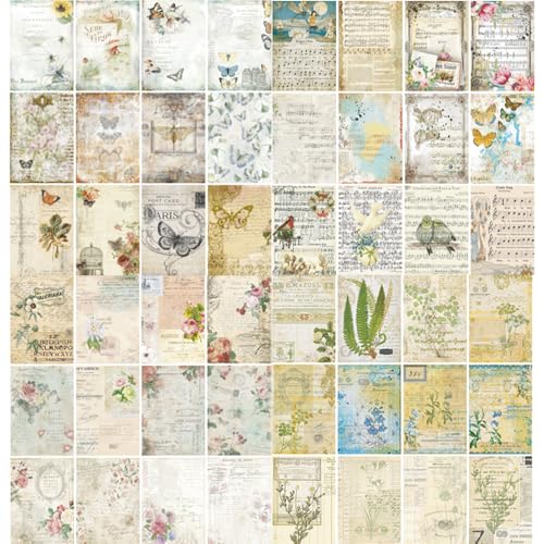 Mocrop 120 Blatt Scrapbooking Papier Deko 14×20 cm Bullet Journal Zubehör, Vier Stile Vintage Scrapbook Zubehör, Vintage Bastelpapier, für Journaling, Decoupage, Basteln, Collage von Mocrop