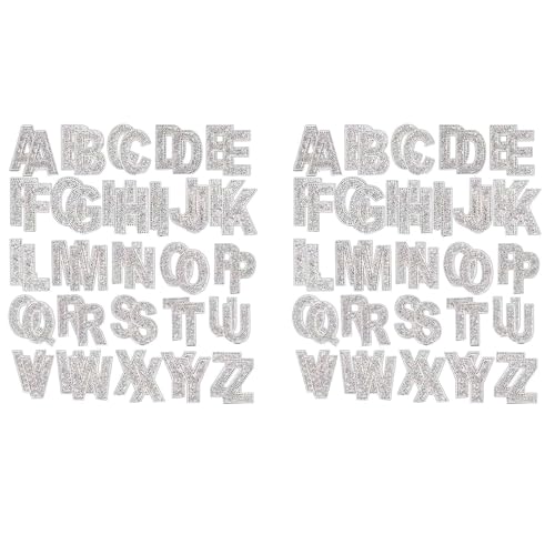 Mocturnity 104 Stück Alphabet-Buchstaben-Aufkleber mit Strasssteinen, 6,1 cm (2,4 Zoll), Strasssteine aus Kunstharz, selbstklebende Buchstaben zum Aufbügeln von Mocturnity