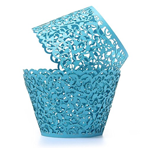 Mocturnity 12 x Kuchenständer für Cupcakes, filigrane Dekoration für den Geburtstag der Hochzeit, blau von Mocturnity