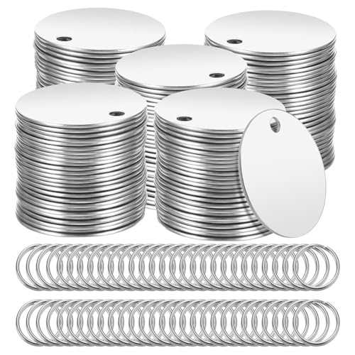 Mocturnity 120 Etiketten zum Bedrucken: Etiketten zum Stempeln, rund, 3,1 cm, mit Löchern, Etiketten zum Gravieren mit Schlüsselanhängern zur Schmuckherstellung von Mocturnity