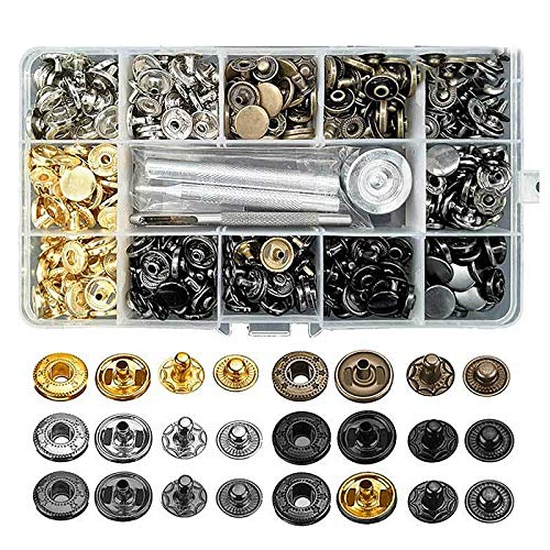 Mocturnity 120 Sätze Druckknopf, Befestigungswerkzeug-Set, Schnellwerkzeug-Set, 12,5 mm, Messingnieten mit Doppeldeckel von Mocturnity
