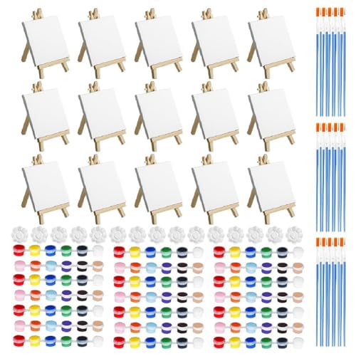 Mocturnity 15er-Set Mini-Leinwand und Staffelei-Set, 4 X 4 Mini-Leinwand und Gespannte Staffelei + Acrylfarben + Pinsel + Paletten von Mocturnity