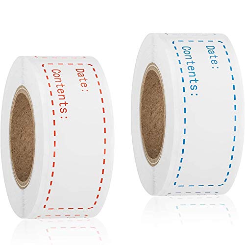 Mocturnity 2 Rollen mit 1000 selbstklebenden Etiketten für Lebensmitteldatum, Glasflaschen, selbstklebend, gefroren, Rot und Blau von Mocturnity