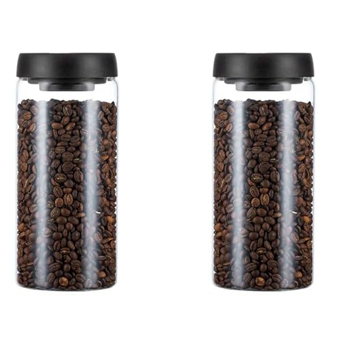 Mocturnity 2 x Vakuumversiegelter Behälter, luftdichter Behälter aus Glas für Kaffeebohnen, Lebensmittel, Bohnen, Süßigkeiten, Frischhaltedosen, 1800 ml von Mocturnity