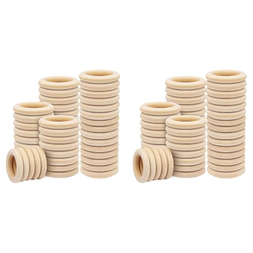 Mocturnity 200 Stück natürliche Holzringe für Bastelarbeiten, 55 mm, Massivholzringe für Bastelarbeiten, Verbindungsstücke, Schmuckherstellung von Mocturnity