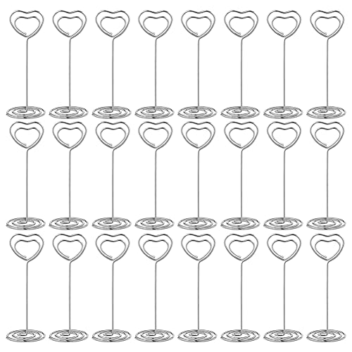 Mocturnity 24 Kartenhalter in Herzform, Tischnummernhalter, Tischnummernhalter für Partys, Menüklammern, silberfarben von Mocturnity