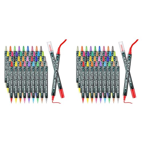 Mocturnity 2X 36 Farben Acrylfarben-Marker, Farbstift mit Punktspitze, für Erwachsene, Kinder, Metallic, Klassische Farben, Doppelspitzen-Maker-Stift von Mocturnity