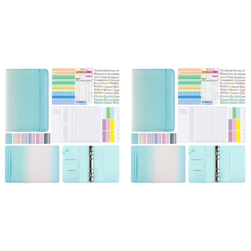 Mocturnity 2X A6 Gradient Macaron Binder Handbuch Notizbuch Leder PU Loseblattbuch Kassenbuch mit ReißVerschlusstasche, GrüN von Mocturnity
