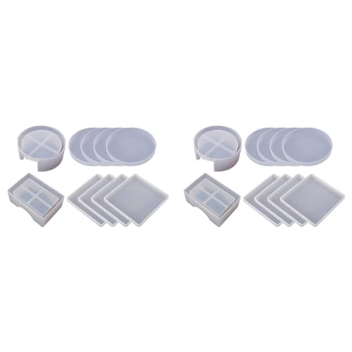 Mocturnity 2er-Set Untersetzer aus Silikon für Harzgießen, Set mit Untersetzern aus Epoxidharz, inklusive 16 Untersetzer und 4 Formen für Halterungen von Mocturnity