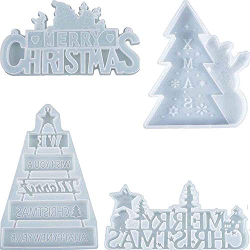 Mocturnity 4 Stück Frohe Weihnachten Gießform aus Silikon, Epoxidharz, Dekorationswerkzeug, Handwerk, für Weihnachtsbaumschmuck von Mocturnity