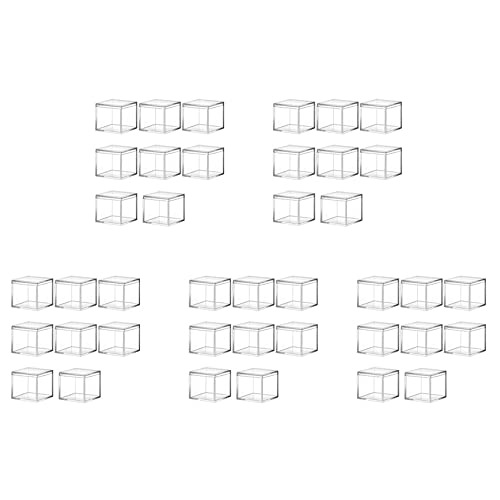 Mocturnity 40 Stück quadratische Schmuckschatulle aus Acryl-Kunststoff, transparent, Mini-Aufbewahrungsbox mit Deckel, quadratisch, 120 ml von Mocturnity