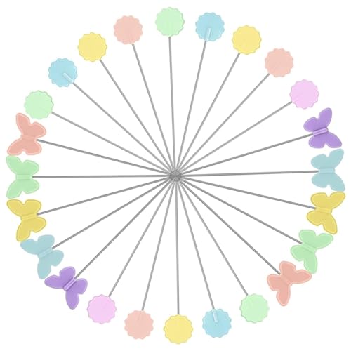 Mocturnity 400 Stück gerade Stecknadeln, mehrfarbig, mit flachem Kopf, Steppnadeln, gerade mit bunten Köpfen, Schmetterling und Blume von Mocturnity