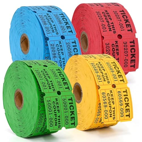 Mocturnity 4000 doppelte Rifa-Tickets – 4 verschiedene Farben (Blau, Gelb, Rot, Grün), 1000 Tickets pro Rolle für Sammelveranstaltungen und Partys von Mocturnity