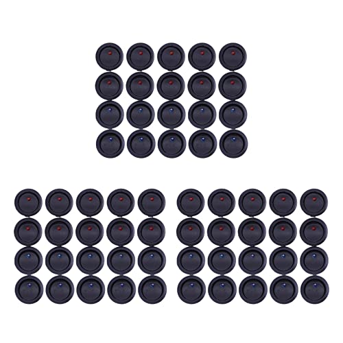 Mocturnity 60 Stück, 12 V, 20 A, Ein/Aus/Klemme, 3 Positionen, LED-Wippschalter, rund, Blau und Rot von Mocturnity