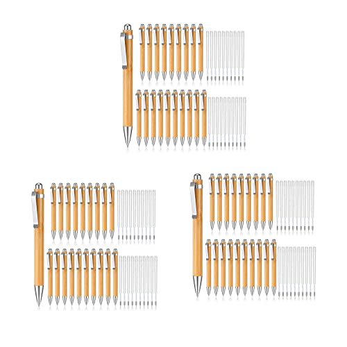 Mocturnity 60 Stück einziehbare Bambusstifte und 60 zusätzliche Ersatzminen, 1 mm Bambus-Kugelschreiber, einziehbare Stifte aus Holz von Mocturnity