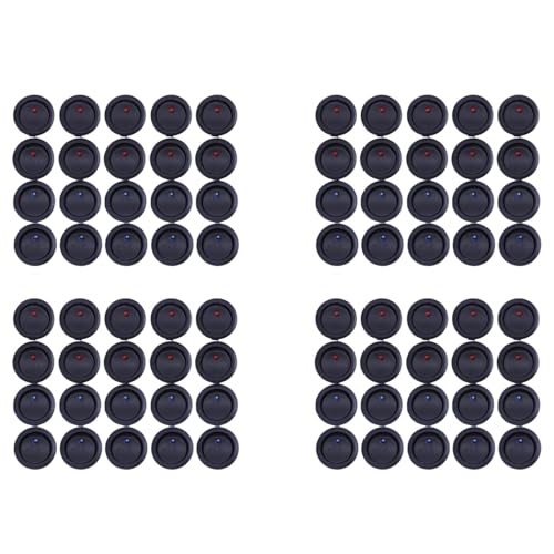 Mocturnity 80 Stück, 12 V, 20 A, Ein/Aus/Klemme, 3 Positionen, LED-Wippschalter, rund, Blau und Rot von Mocturnity