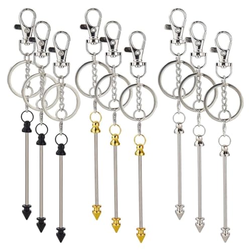 Mocturnity 9 Schlüsselanhänger mit Perlen in 3 Farben, Stangen mit Perlen aus Metall, Bulk, Schlüsselring mit Klauenverschlüssen, mit Perlen von Mocturnity