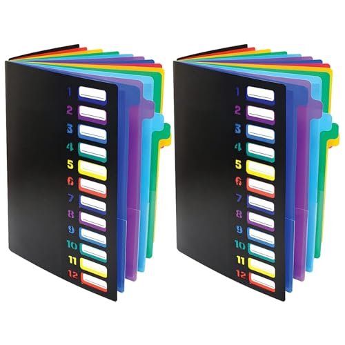 Mocturnity Aktenordner mit 24 Durchsichtigen, Erweiterbar, 12 Farbige Registerkarten, für 300 Blatt, Aktenordner, Nummerierter Index Auf Umschlag, 2 Stück von Mocturnity