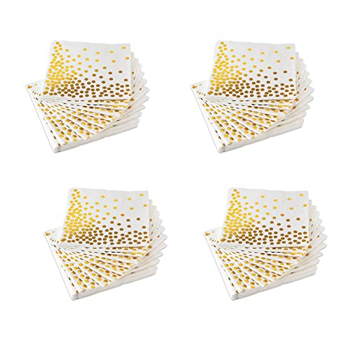 Mocturnity Cocktail-Servietten mit Punkten (200 Stück), 3-lagig, mit goldfarbenen Punkten, ideal für Geburtstage, Hochzeiten, Partys und Hochzeiten von Mocturnity