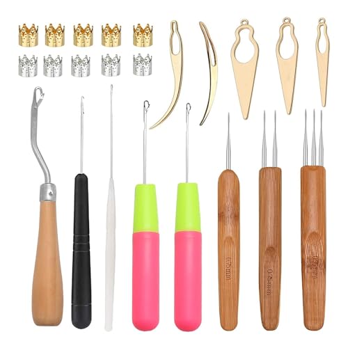 Mocturnity Häkelnadeln für Dreadlocks, 100 Stück Haarringe für Dreadlocks, 5 Stück Häkelnadeln für Verriegelungshaken, Haken für Dreadlocks von Mocturnity